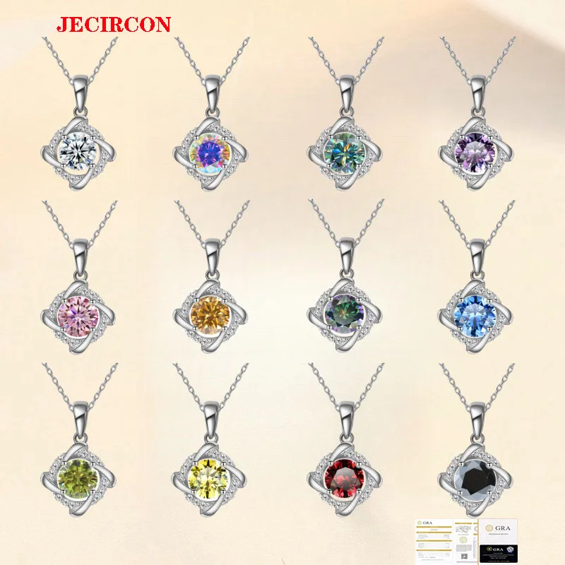 

JECIRCON 1CT Colored Moissanite S925 Sterling Silver Necklace for Women High-end Design Rotating Windmill Pendant Fine Jewelry