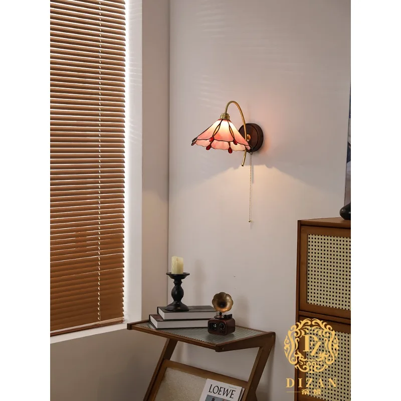 Bedside wall lamp Chinese antique American atmosphere butterfly full copper bathroom bedroom living room background wall lamp