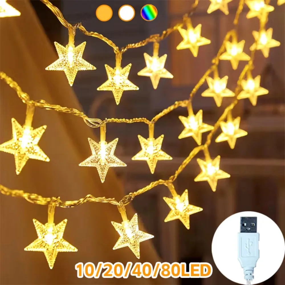 USB Star String Lights Remote Control Christmas Fairy Lights for Wedding Party Bedroom Indoor Home Decoration