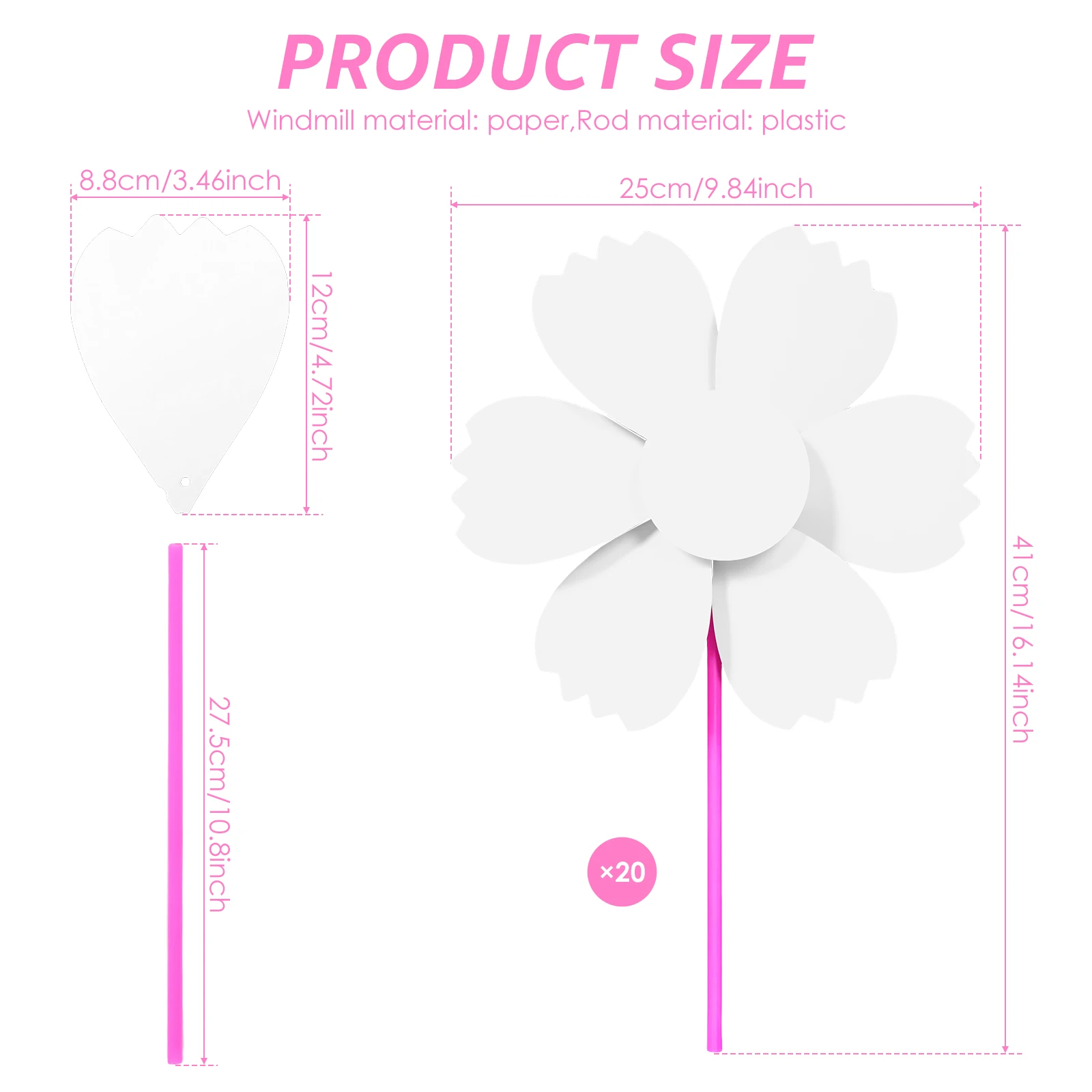 20Pcs Blank DIY Pinwheel Craft Kit for Painting