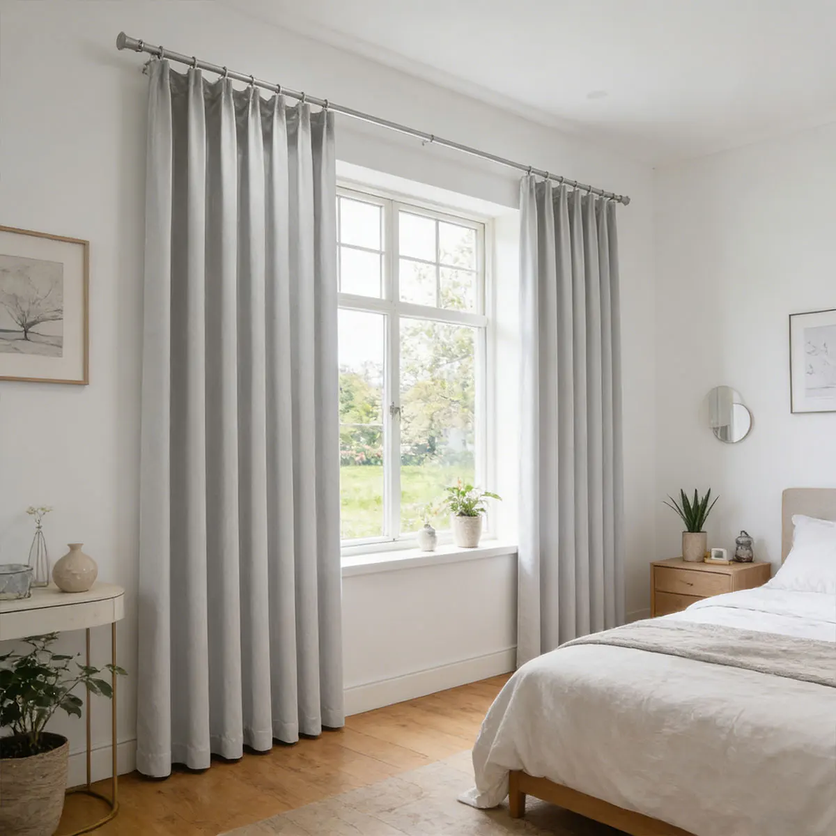 Light Grey High Density Hook Pleat Medium Shading Curtain Panels, Smooth Light Filter Drapes for Household Windows