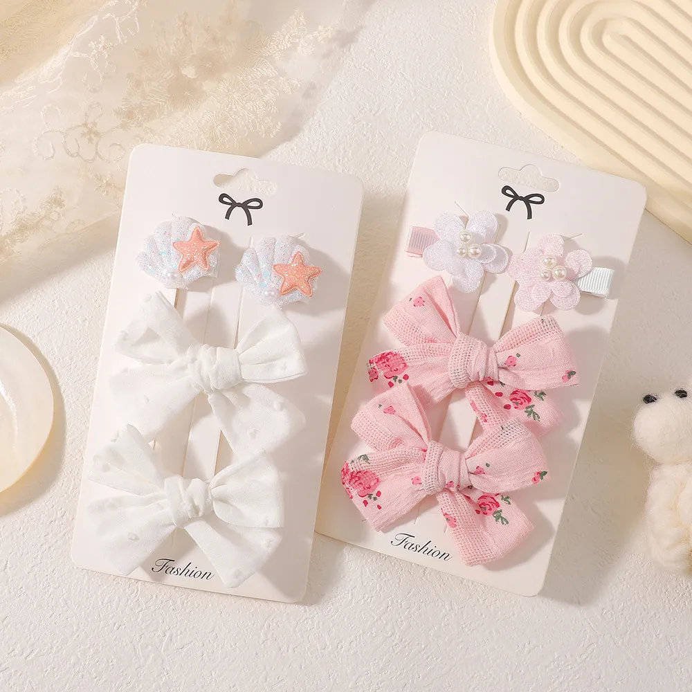 Baby Shower Gift Pack Dual Style Fabric Bow Hair Clip Set Sparkly Shell Pearl Flower Barrettes For Newborn Photo Shoot