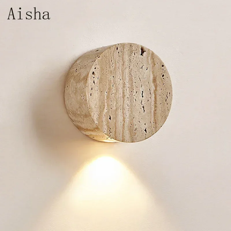 

Wabi Sabi Natural Stone Wall Lamp for Home Living Room Bedroom Round Stone Light Corridor Staircase Restaurant Led Wall Sconces