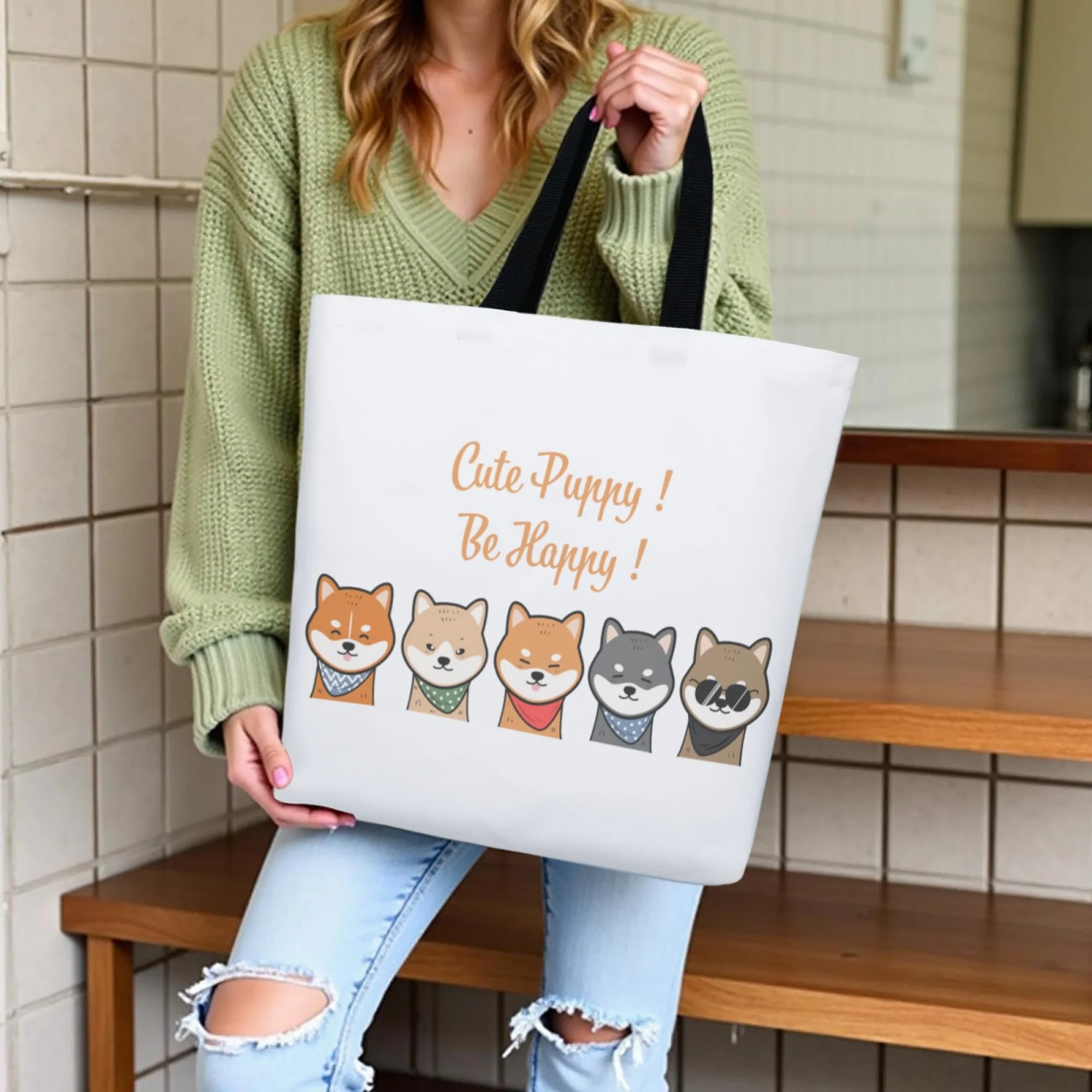 

Shiba Inu & Kawaii Aficionado Canvas Tote Bag Canine-Themed Shoulder Bag for Women Ideal for Shiba Inu Fans Cute Style Lover