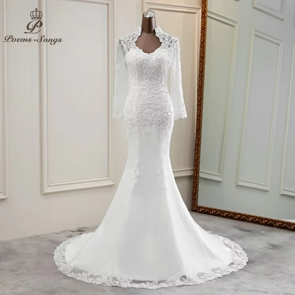 

Customized New Elegant long sleeve wedding dress mermaid marriage dress robe de mariee vestido de noiva sereia wedding gowns