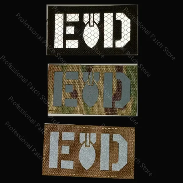 EOD Infrared IR Reflective  Bomb Glow in Dark 3D PVC Rubber Embroidered Patches Tactical Military Appliqued laser Badges