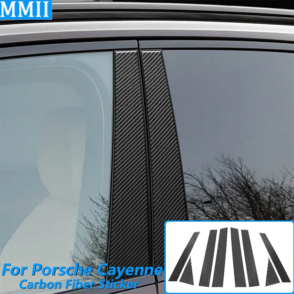 

Для Porsche Cayenne 9Y0 9YA 9YB E3 2018-2023: Накладки на внешние дверные B-стойки из настоящего карбона, аксессуары для автомобиля, наклейки