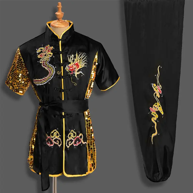 

Men Women Chinese Traditional Dragon Wushu Uniform Kung Fu Clothing Set Martial Arts Uniform Kleding Taoist Shaolin Children