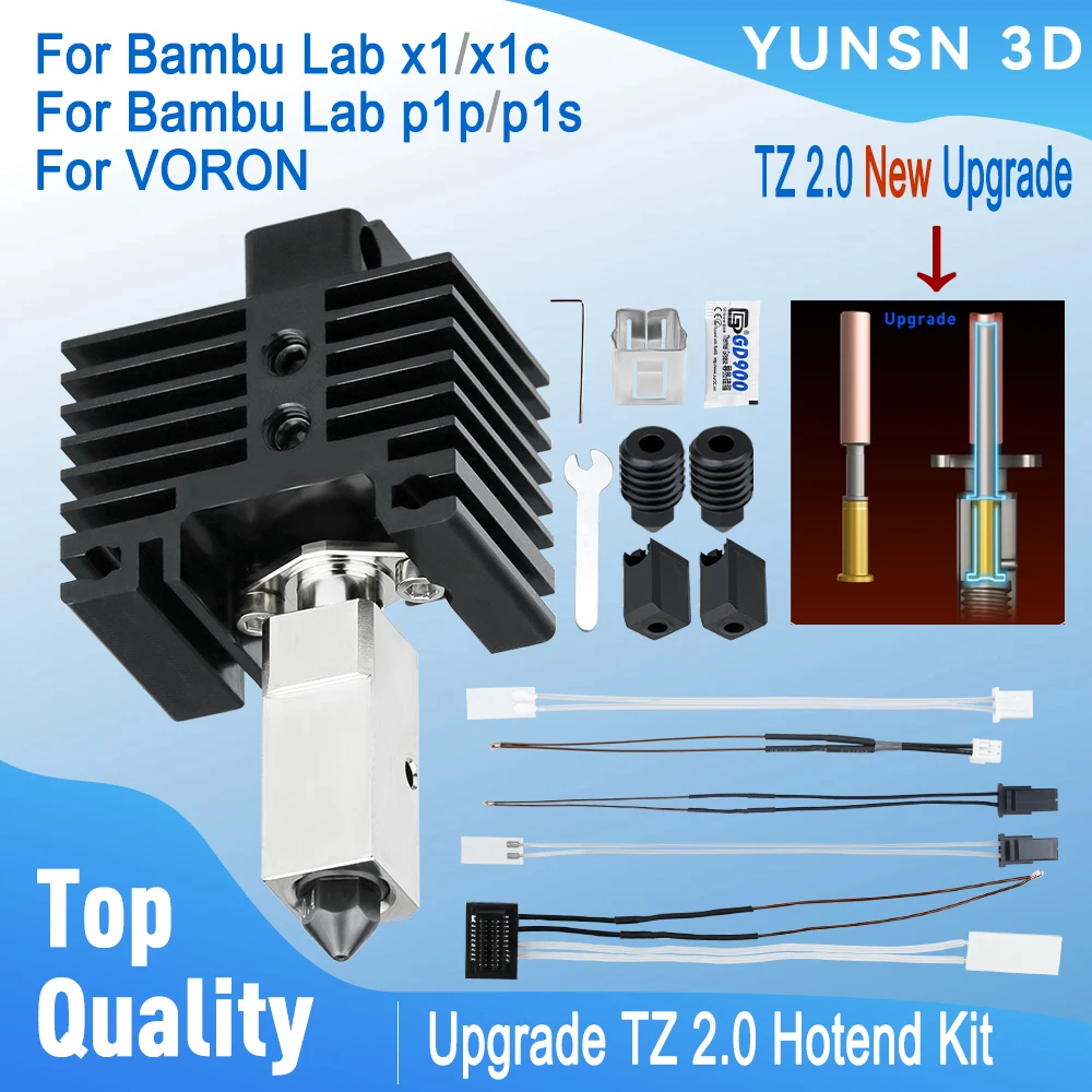 

For Bambu Lab X1 X1C P1P P1S New Upgrade 2.0 Hotend Kit Bimetal Heatedblock Thermistor HF Nozzles for VORON 3d Printer