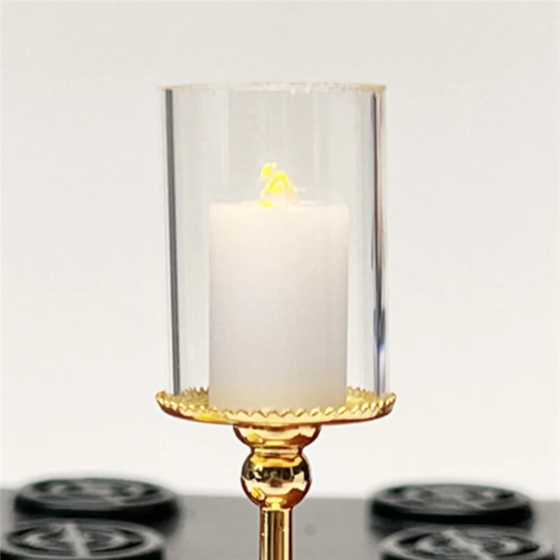 1/12 Scale Mini Luminous Candle Lamp Accessories Miniature LED Wall Sconce Lamp Battery Operated with Switch