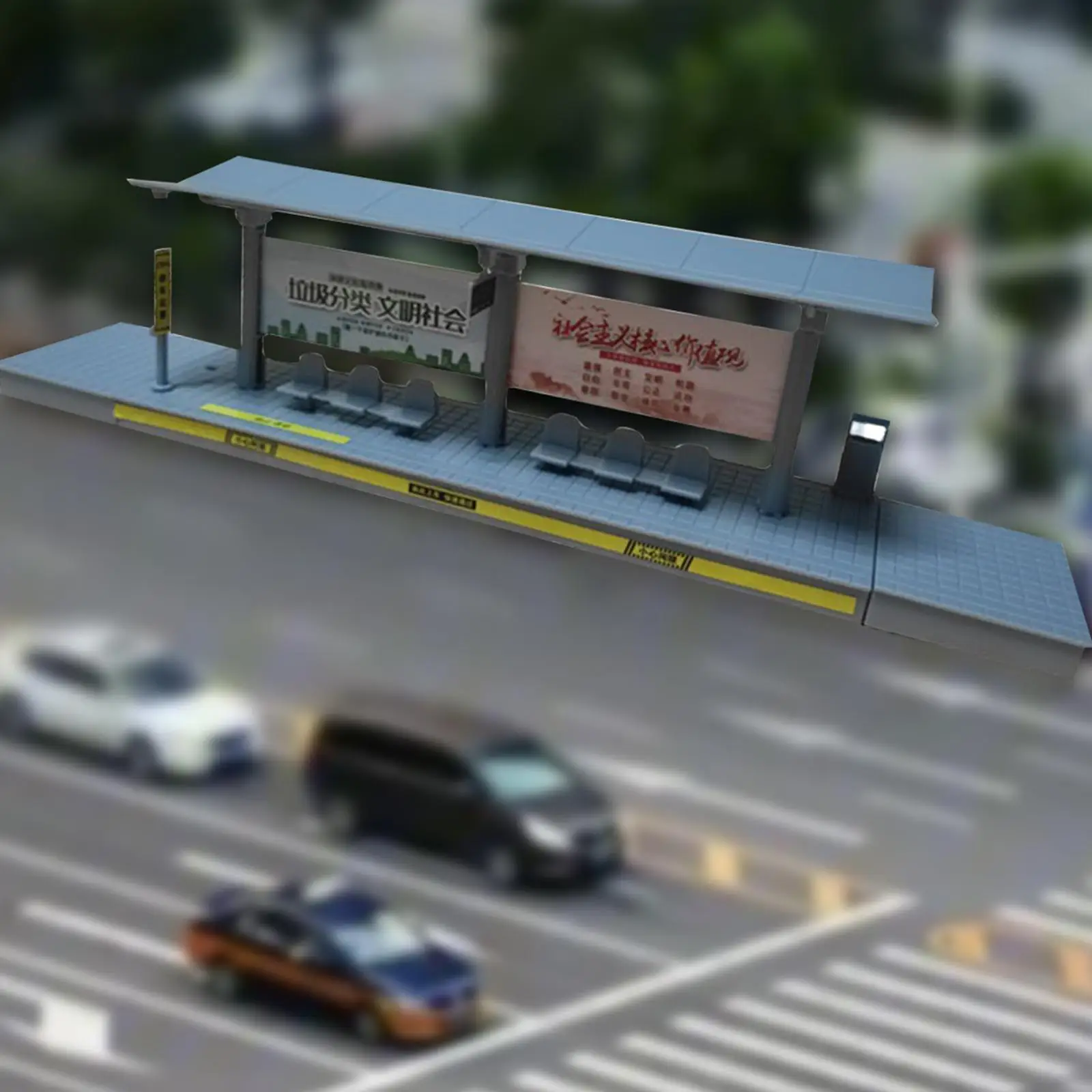 1/64 Scale Bus Waiting Stop Miniature Building Model for Diorama Model Cars