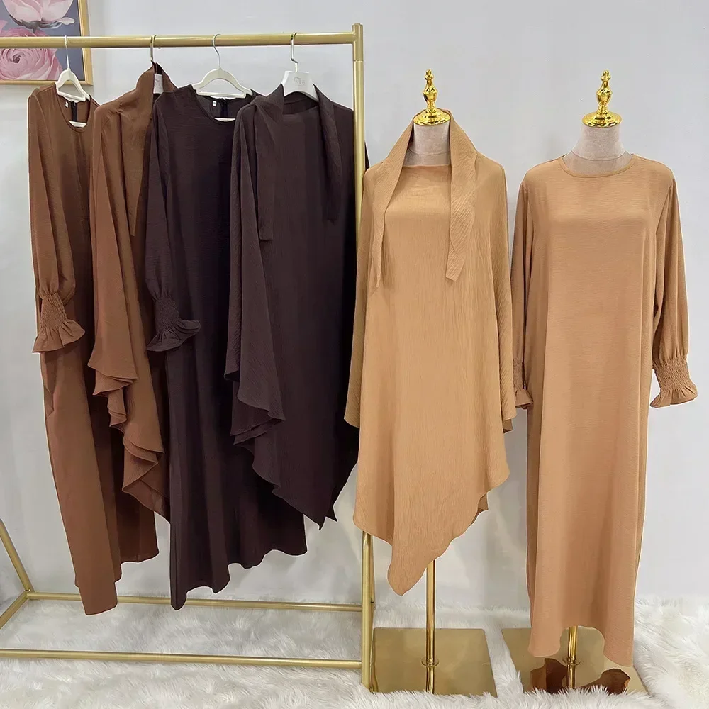 Abaya with Khimar Set Jilbab 2 Piece Ramadan Eid Jilbeb Long Hijab Dress Muslim Prayer Clothes Women Turkey Islamic Dubai Outfit