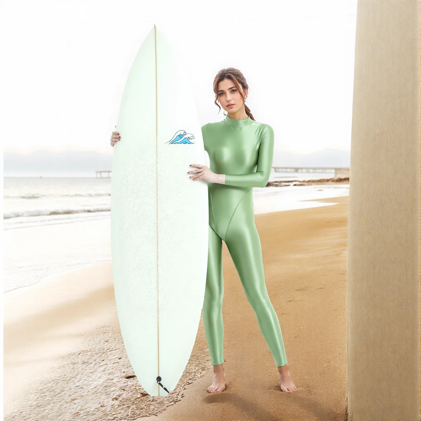 

XCKNY glossiness series bodysuit Satin Glossy Oil High Neck zipper Long sleeved pants Full body V-crotch jumpsuit Silk leotard