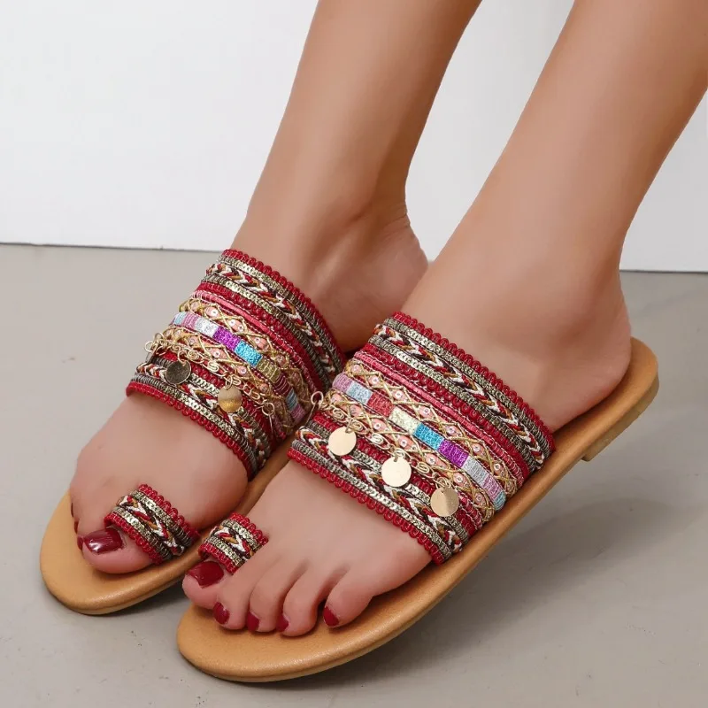 New Women's Sandals 202 Summer New Flat-bottomed Retro Toe Ladies Sandals view 4