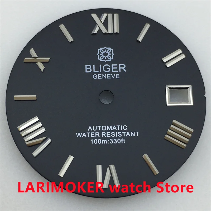 BLIGER/No logo 29mm Roman Marked Dial Black White Blue Grey Green suitable for NH35 NH36 movement