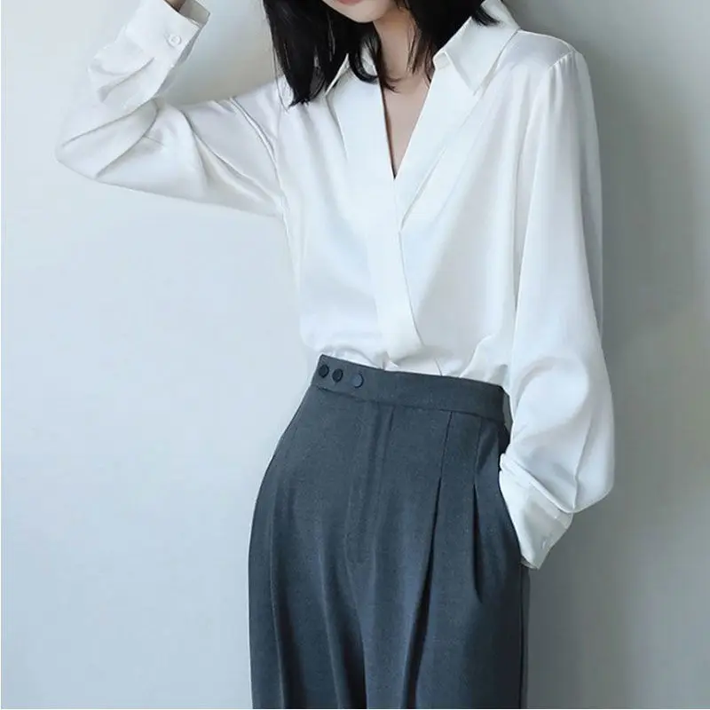 Trend Black Irregular Blouse Spring New Polo Neck Long Sleeve Simplicity Solid Color Vintage Blouse Fashion Casual Women Clothes