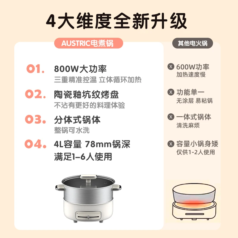 Split Electric Hot Pot Household Multifunctional Cooking and Cooking Pot 304 Stainless Steel Integrated Electric Cooking Pot