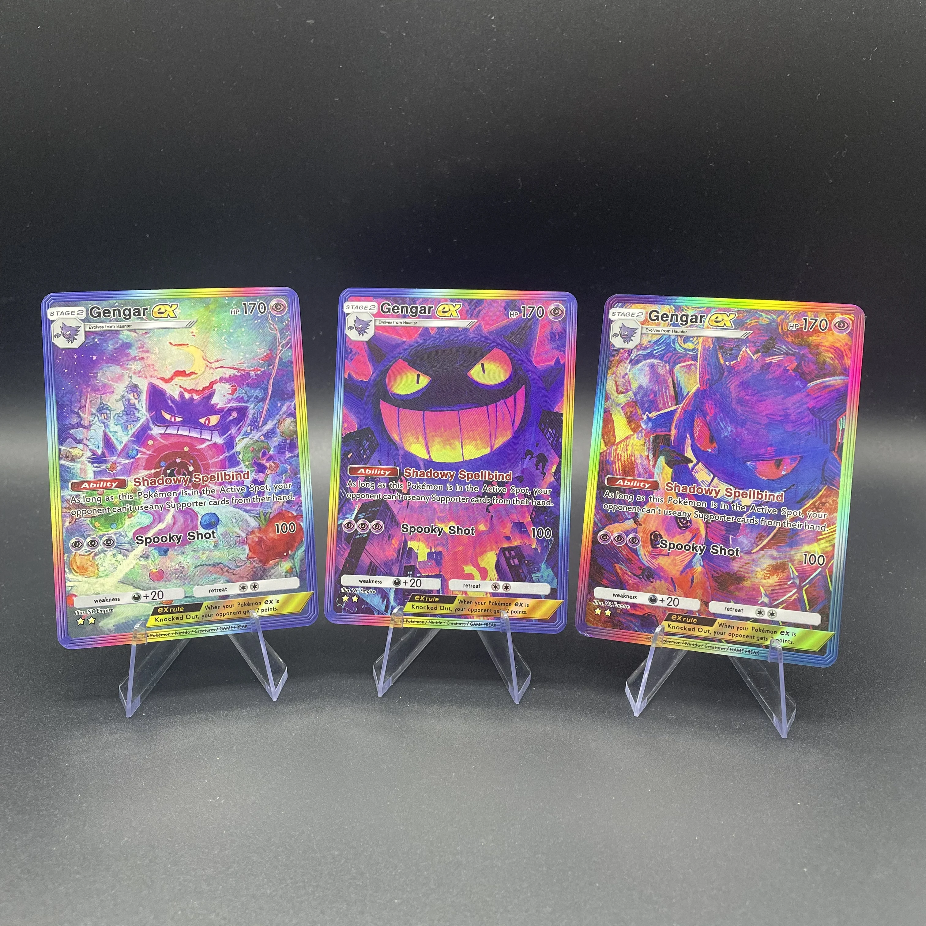 مجموعة بطاقات Ptcg Gengar Ex Holo - 3 قطع من بطاقات مجموعة ثلاثية الأبعاد ملونة عالية الجودة من ألعاب الرسوم المتحركة هدية للحفلات