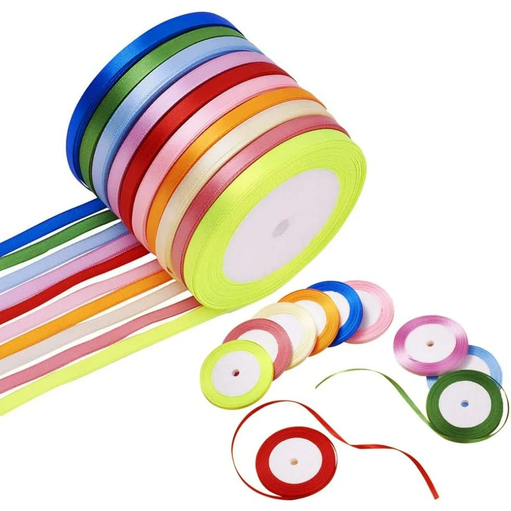

10 Rolls 250 Yards Satin Ribbons 1/4" DIY Craft Fabric Ribbon Mixed Colors for Making Bows Wedding Party Christmas Decorations