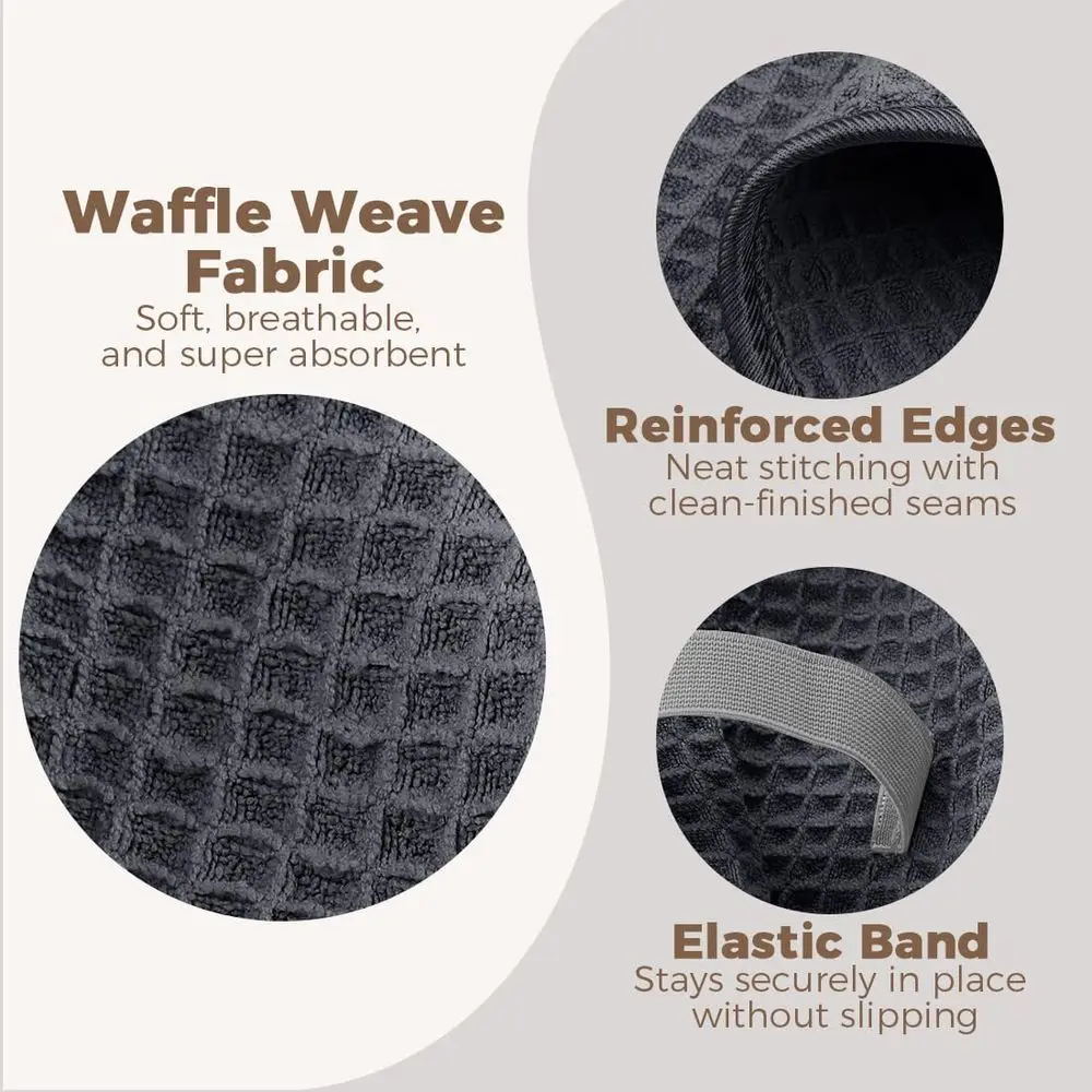 2 Pack Large Microfiber Hair Towels - 40 x 26.5 for Long, Thick, Curly Hair - Anti-Frizz Wrap with Elastic Strap, Black/Grey view 3