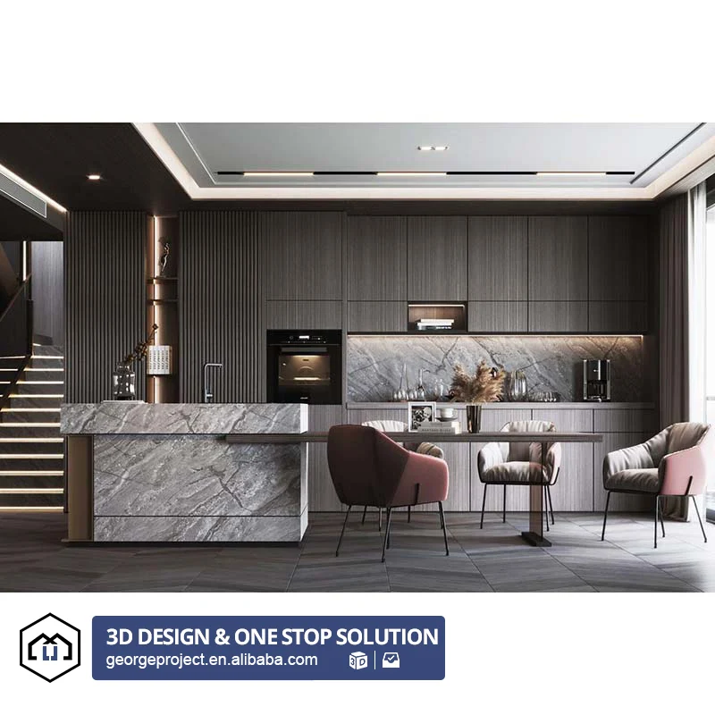 Modern custom design Australian flat-wrapped American black-lacquered luxury kitchen cabinets