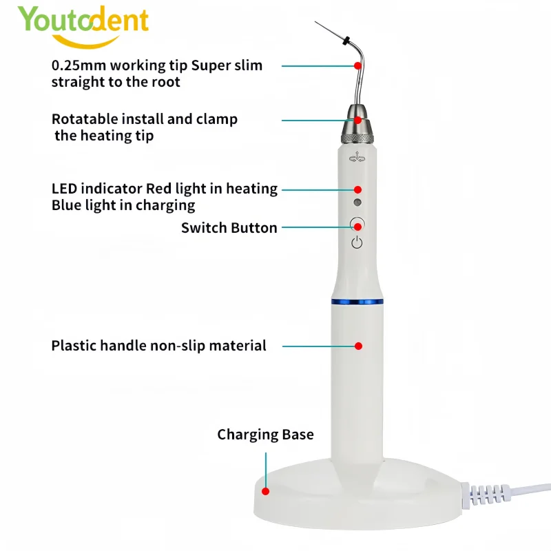 Youtodent Dental Cordless Gutta Percha Obturation System Endo Heated Pen 2 Tips Lab 3 Seconds Rapid Heating Endodontic Root Tool