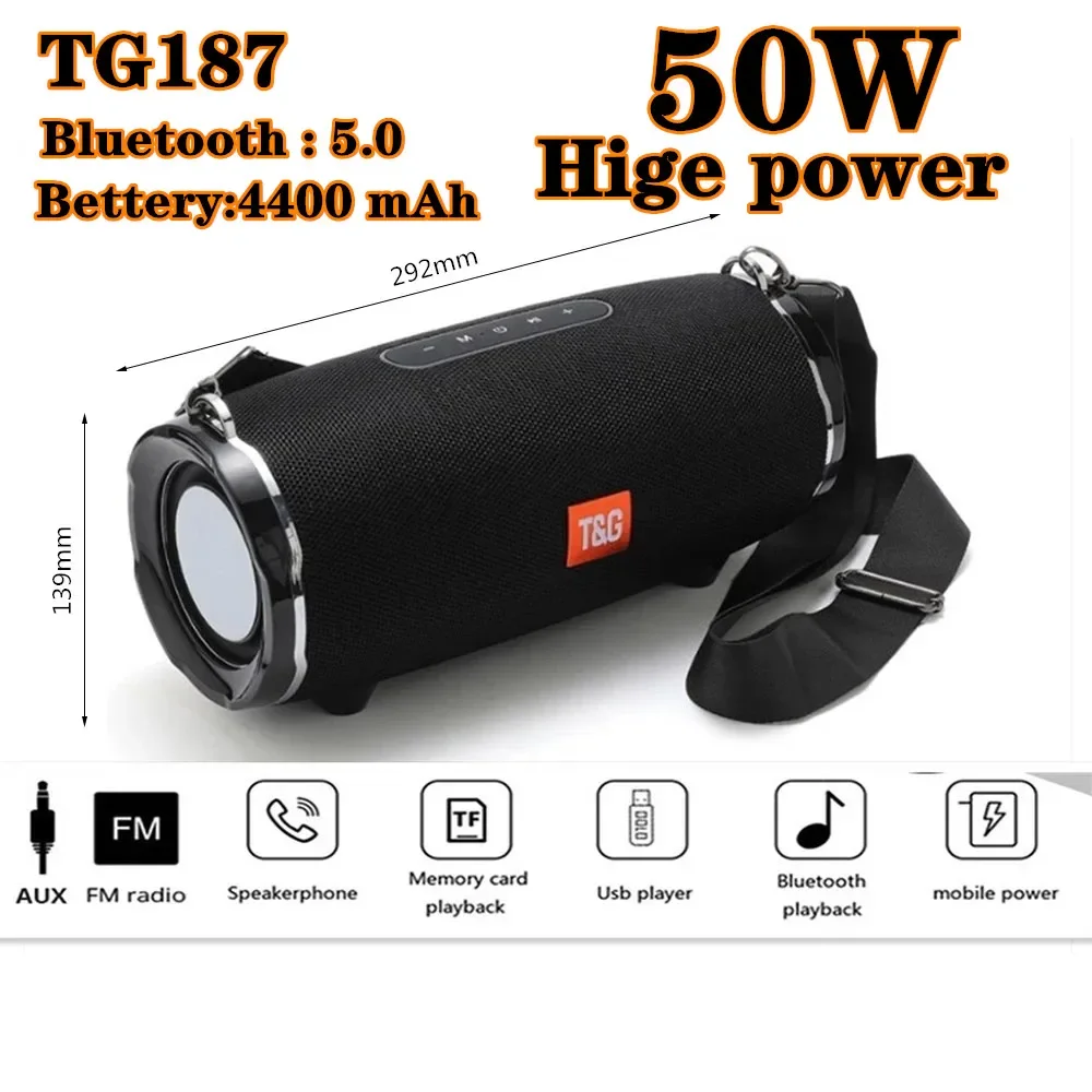 50W outdoor portable wireless bass Bluetooth speaker waterproof column 4400mAh computer TV speaker stereo music center Boombox