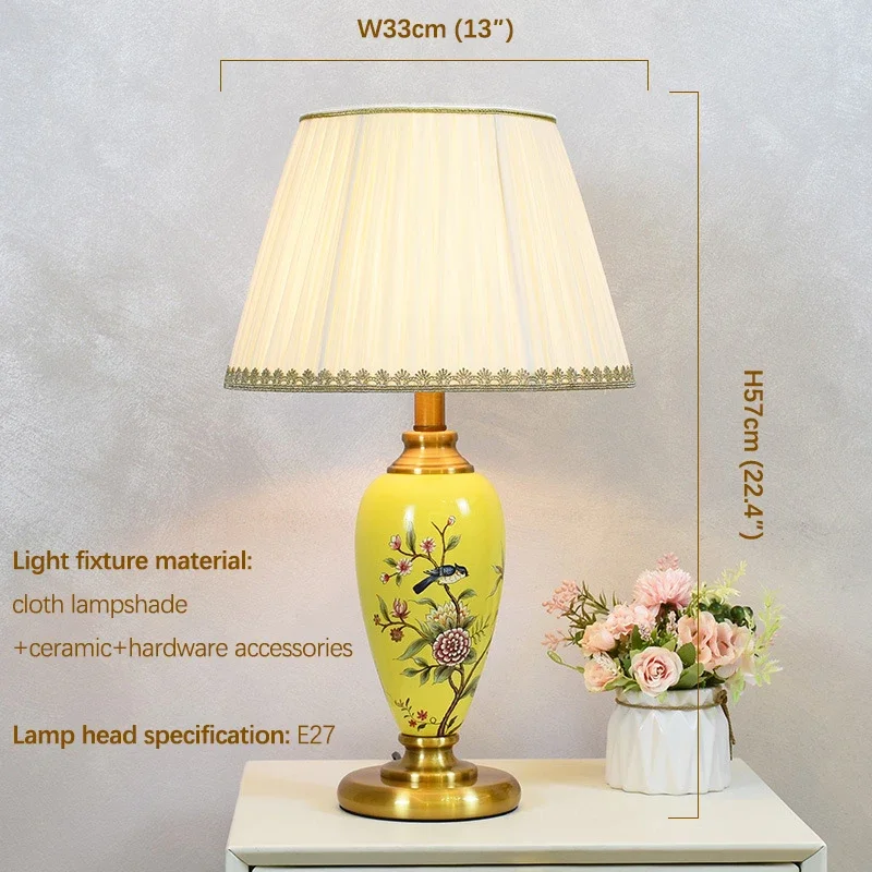 SEAN American Flower and Bird CeramicTable Lamp Creativity Living Room Bedroom Study Hotel engineering Desk Light