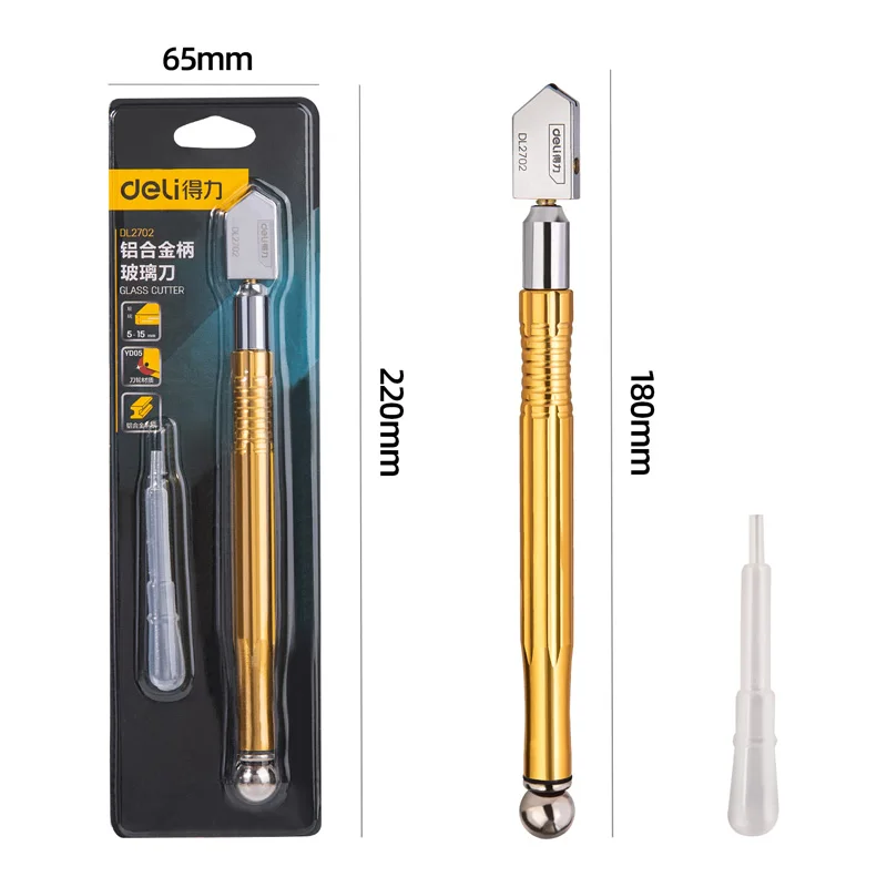 Deli Langlebig Hohe Qualität Marke Neue Glas Cutter Kleine Größe Stahl Klinge Anti-skid Griff Schneiden Werkzeug Diamant Cutter kopf Messer