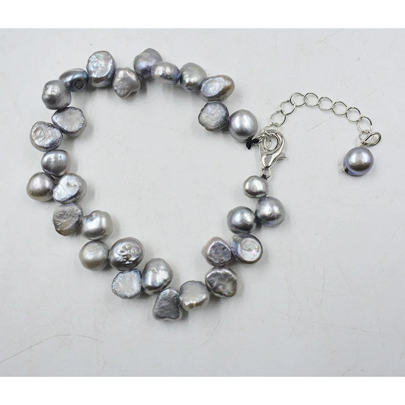 7MM -10MM White, gray，black natural pearl bracelet, give friends the best gift 8\