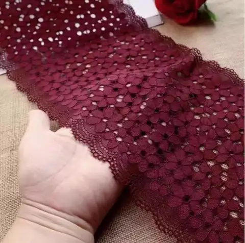 1 metre streç elastik şerit süs güzel çiçek desen dikiş malzemeleri koyu kırmızı dantel kumaş satışa DIY giysi 18cm