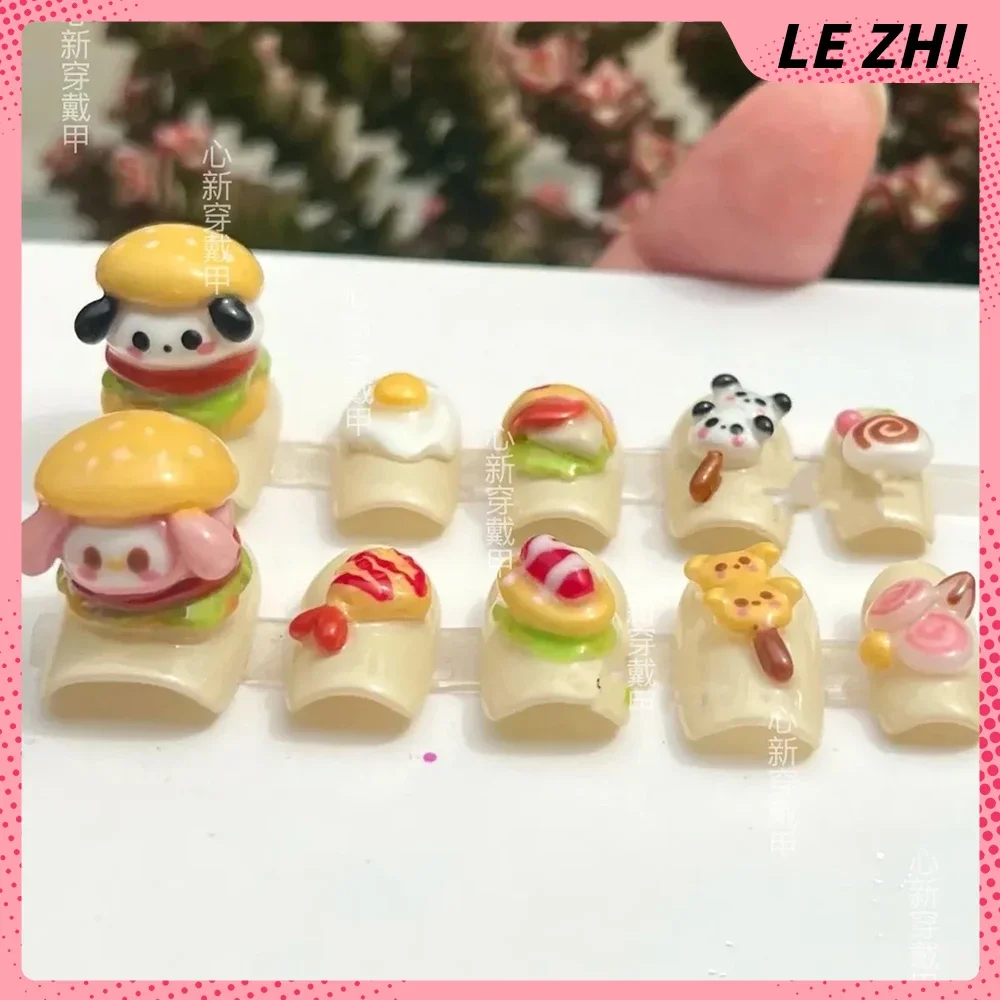 Kawaii Pure Handmade Cartoon Fake Nail 3D Stereo Animal Image Decoration Design Detachable Reusable Full Cover Nail Partysticker