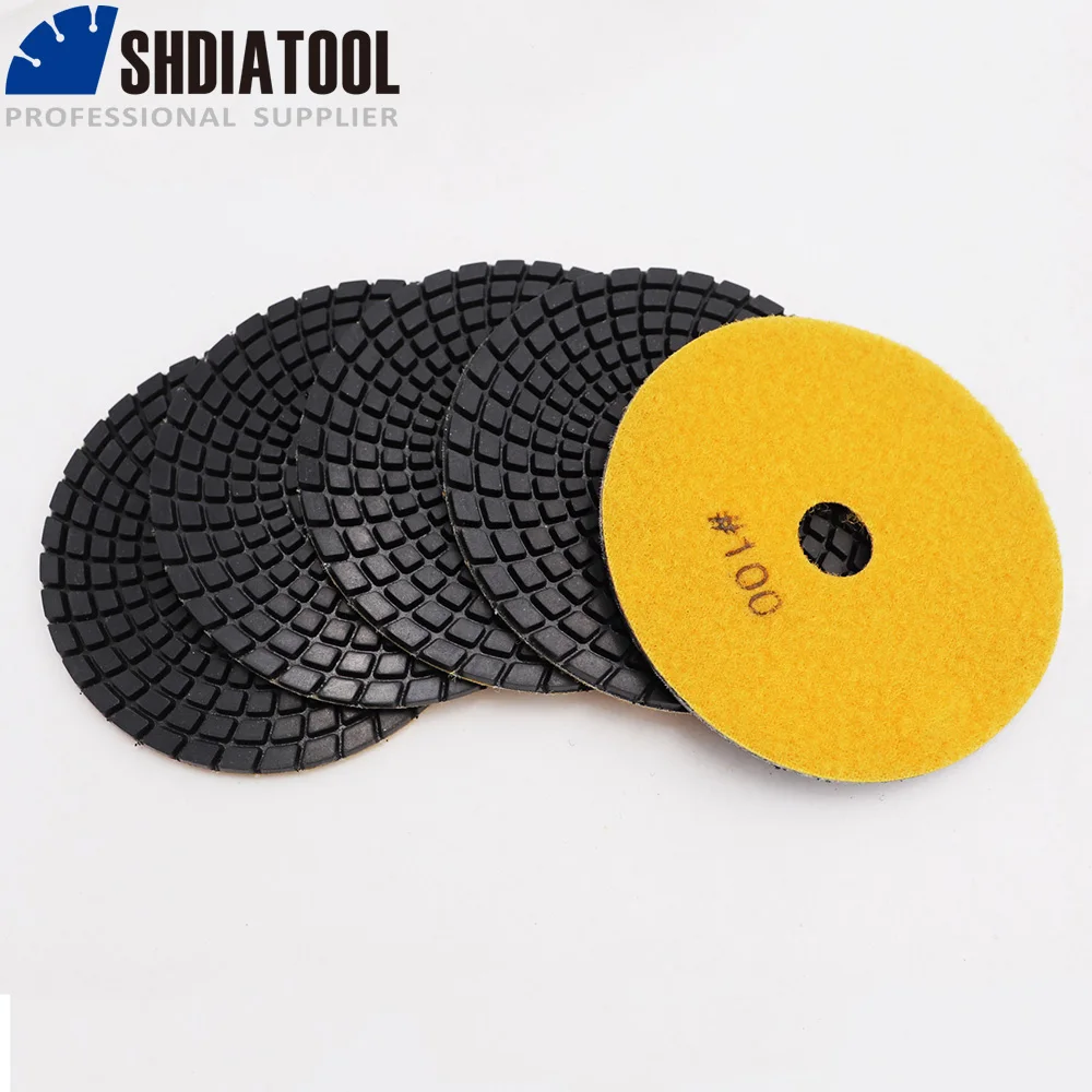 

SHDIATOOL 5pcs 4" #100 Professional Diamond Flexible Polishing Pads for Ceramic Tile Marble Sanding Discs Wet Grinding Terrazzo