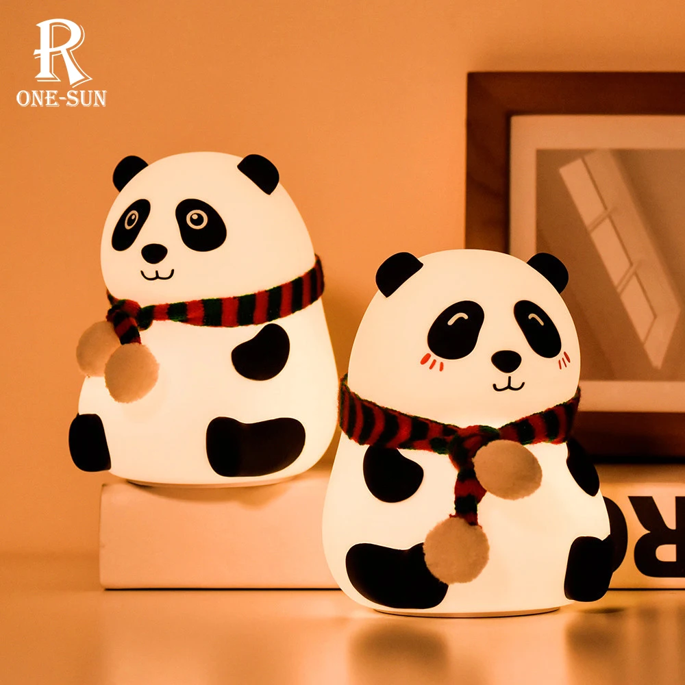 Silicone Panda Patting Light Rechargable LED NightLight Color Changeable Bedroom Decor Atmosphere Lamp for Children Holiday Gift