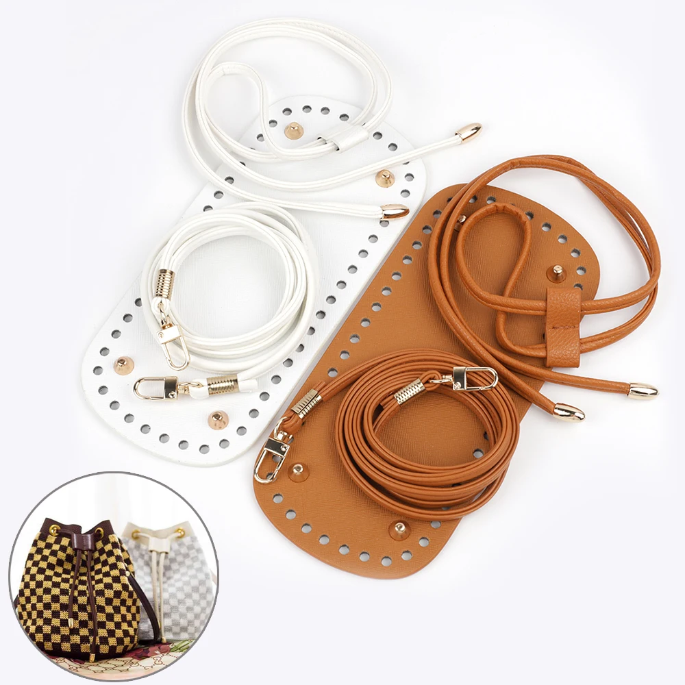 3pcs DIY Bag Backpack Making Set Leather Bucket Bags Bottom Shoulder Strap Drawstring Knitted Crochet Handbag Purse Accessories