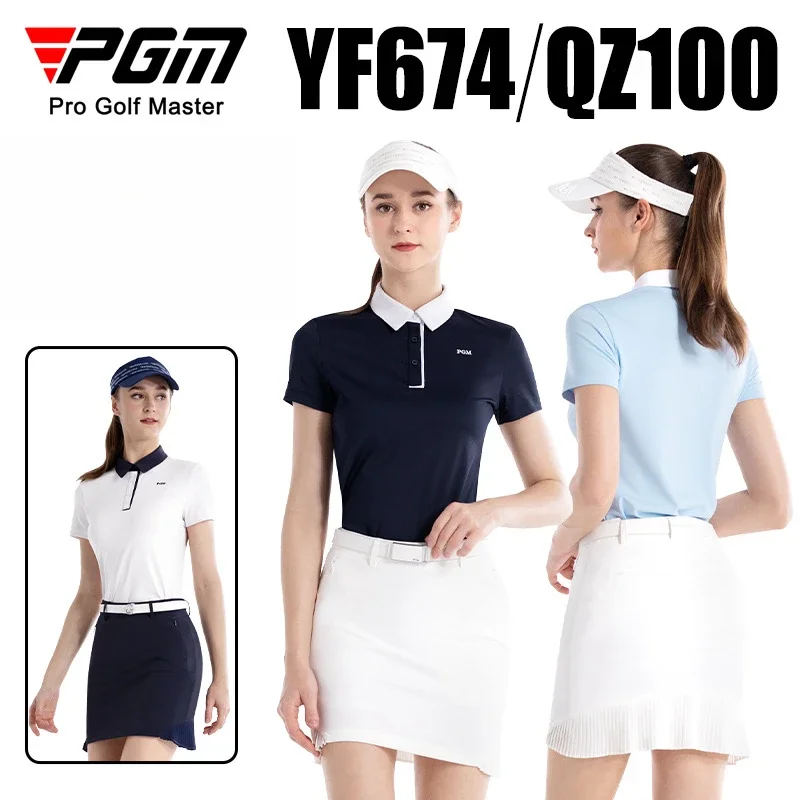 PGM Women's Golf Summer T-shirt Breathable and Slimming Short Sleeve Top Collar Polo Shirt Clothing YF674