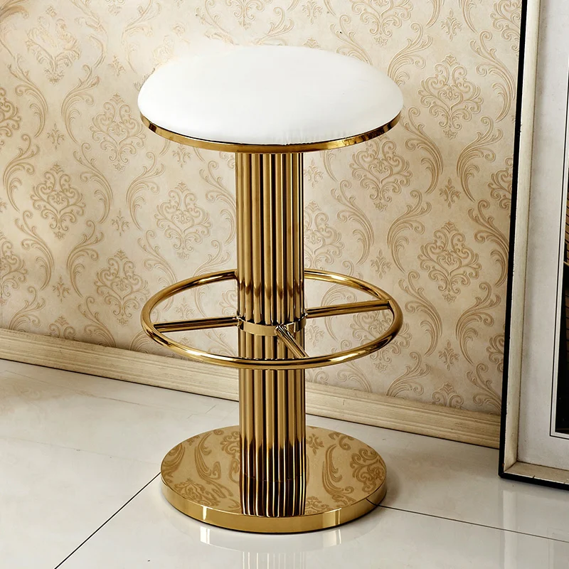 Counter Height Bar Stools with Back, Modern Barstools Island Chair with Polished Gold Stainless Steel and Comfortable Cushion