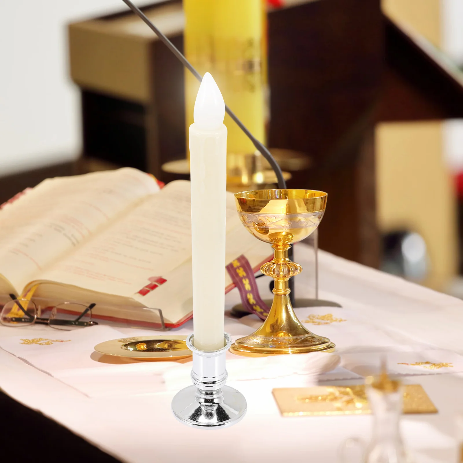 

6 pcs Led Taper Candles Flameless Dripless Long Lights Operated For Wedding Birthday Temple Decor