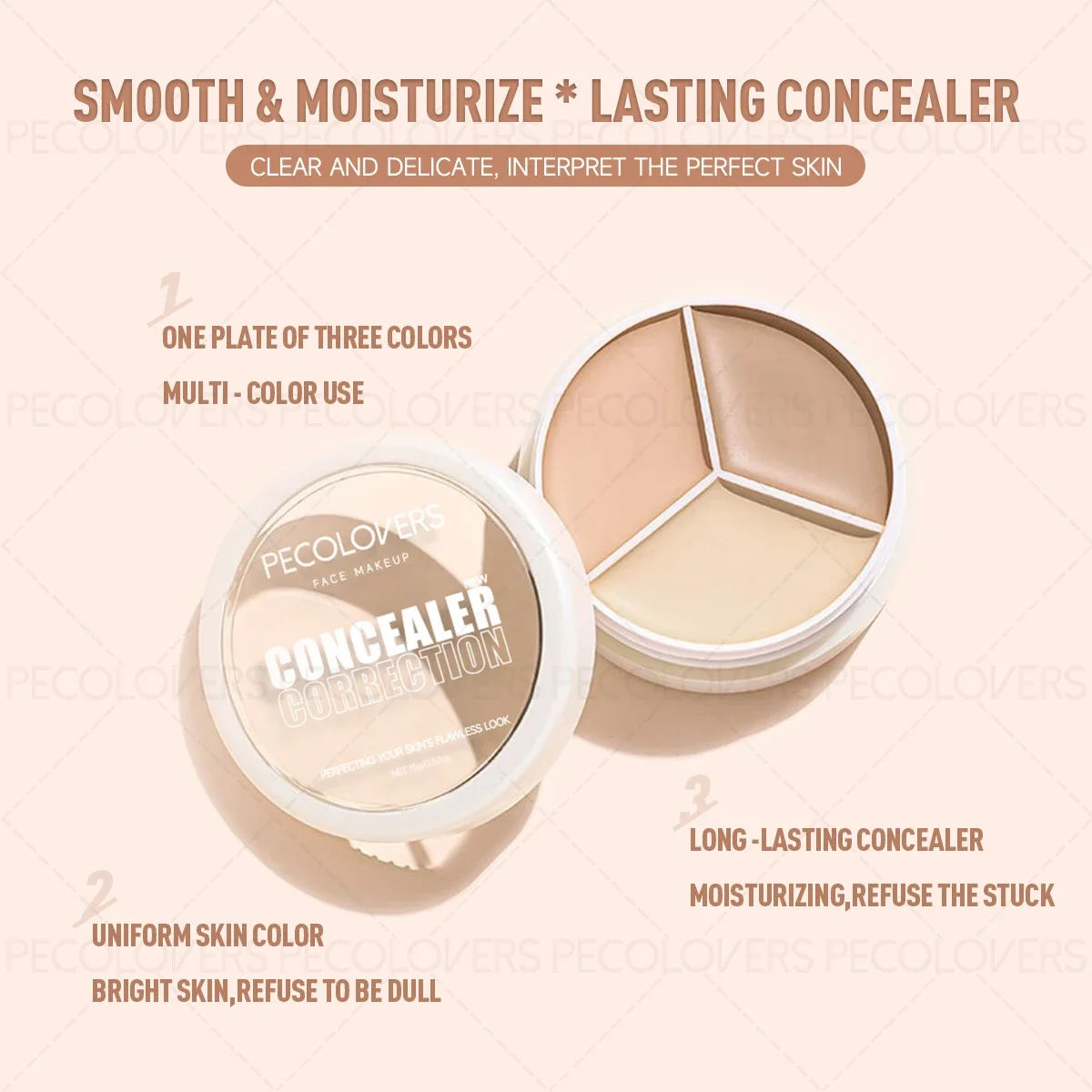 คอนซีลเลอร์ 3-in-1 ติดทนนาน 1 ชิ้น - สูตรครีมเนื้อเนียน ปรับผิวให้กระจ่างใส ผสมกันได้ ใช้เป็นของขวัญคริสต์มาส/ฮาโลวีนที่สมบูรณ์แบบ
