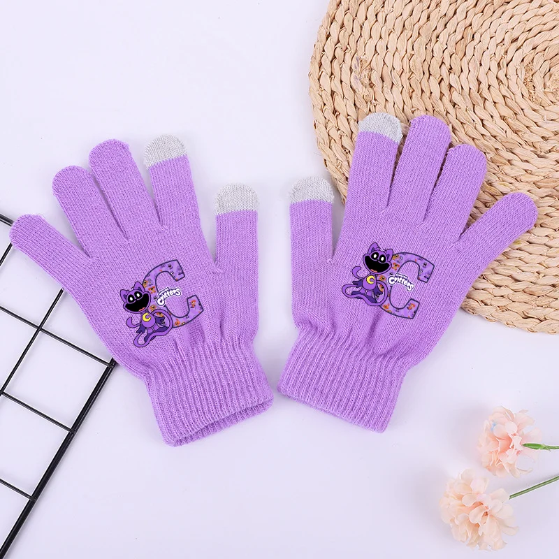 Smiling Critters Gloves Cartoon Anime Cute Catnap Personality Letters Gloved Autumn Winter Warm Can Touch Screen Glove Warm Gift