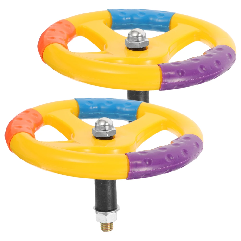 

2Pcs Kids Steering Wheel Multicolor Nonslip Grip Realistic Rocking Car Accessory Pretend Play Swing Disc Backyard Toy