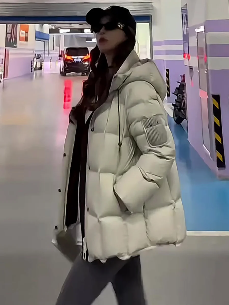 

New National Stand Thiened White Du down Puffer Jaet Women's Winter Coat Hooded Mid-Length Warm Bread Sle Outerwear