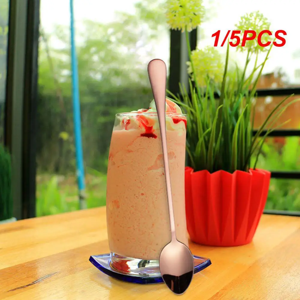 

1/5PCS Mixing Spoon One Piece Simple Style Coffee Spoon Coffee Utensils Teaspoon Multiple Colour Stainless Steel Material