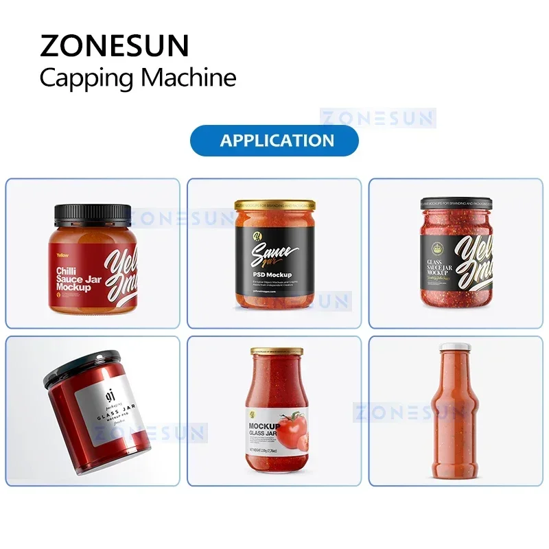 ZONESUN ZS-XG440 Automatic Servo Motor Capping Machine For Ketchup Pasta Chili Sauce Glass Jar Elevator Gripper