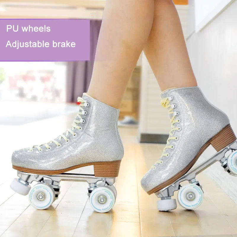 Luxus Quad Rollschuhe Super Faser Leder Schuhe Aluminium legierung Rahmen hohe Elastizität Pu Rad Indoor Street Fitness Skating