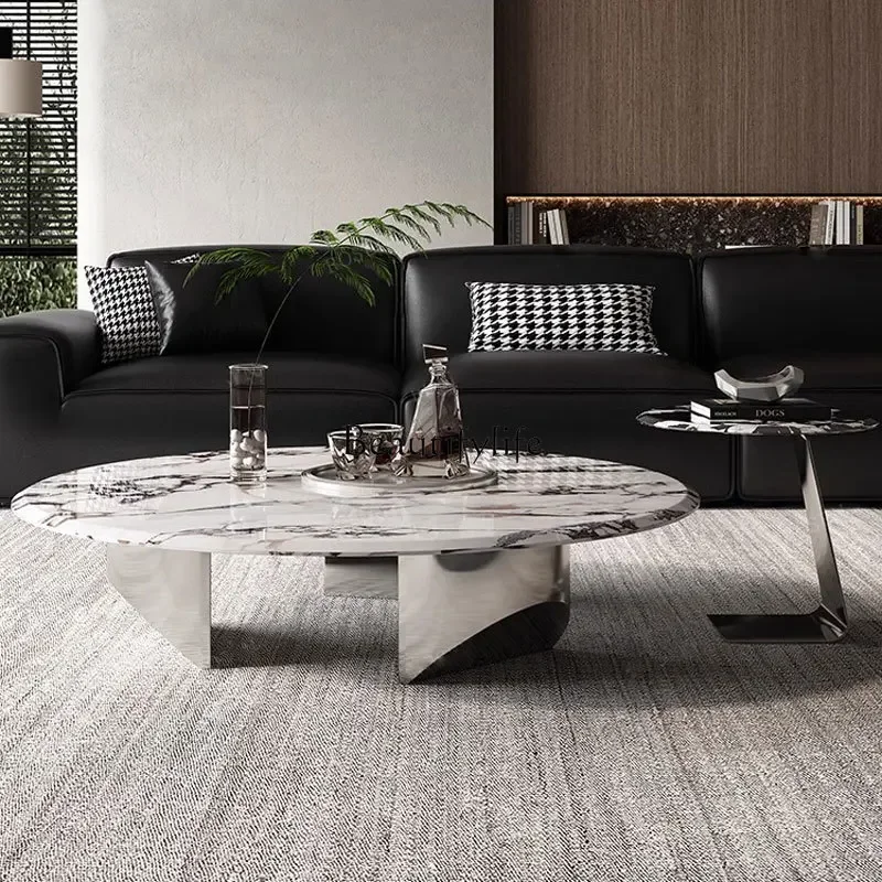 

yj32 Modern simple coffee table small apartment light luxury round tempered glass coffee table