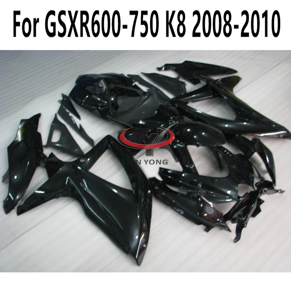 Brilhante preto fosco injeção completa carenagem Kit, carroçaria Cowling, apto para Suzuki GSXR 600, 750, K8, 2008, 2009, 2010, GSXR600, GSXR750