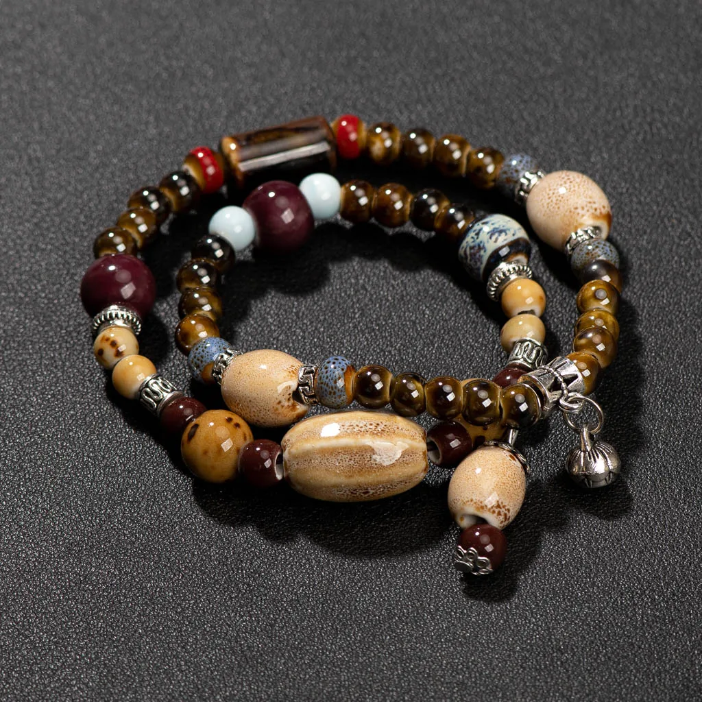 Ancient Handmade Ceramic Beads Bracelet  Double Layer Design Vintage Accessory High-Quality Gift for Women Men