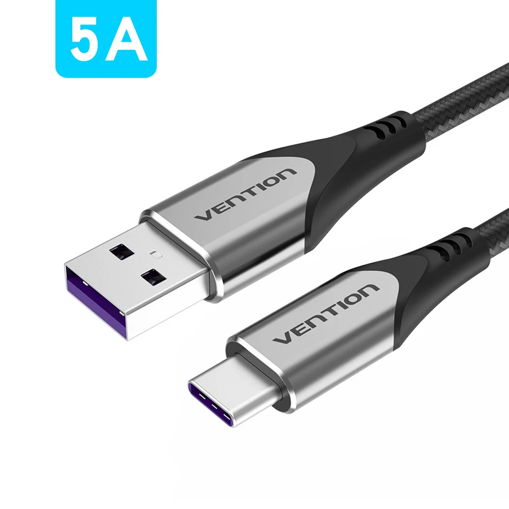 Vention 5A Type C Kabel voor Huawei Mate 30 20 P30 P20 Xiaomi Samsung USB C Snellaadkabel Mobiele Telefoon USB Type-C Kabels 3A