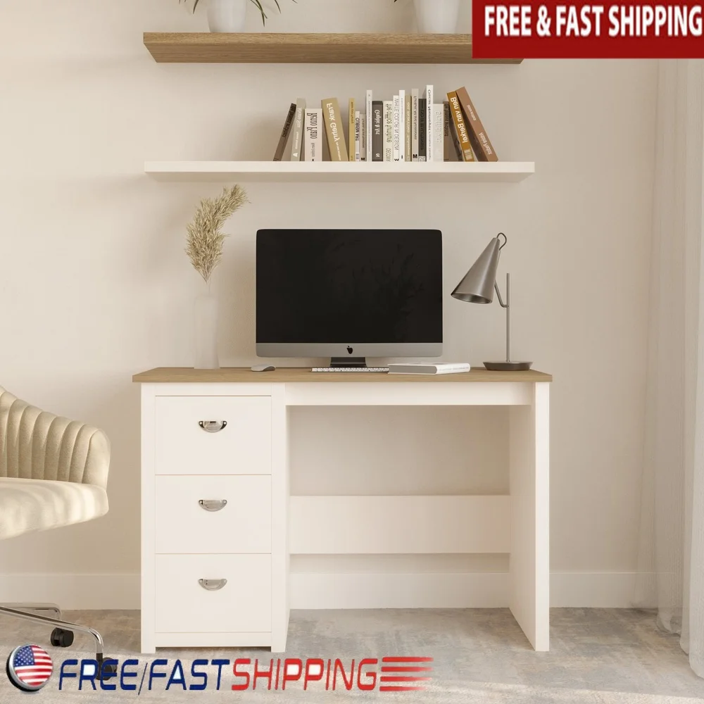 

Modern Computer Desk with 3 Drawer File Cabinet Spacious Workstation Multifunctional Home Office Study Table